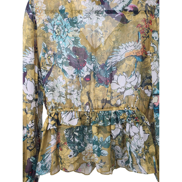 Hemant & Nandita Blouse Keystone Silk Peplum Ruffle Size Small - Picture 7 of 8